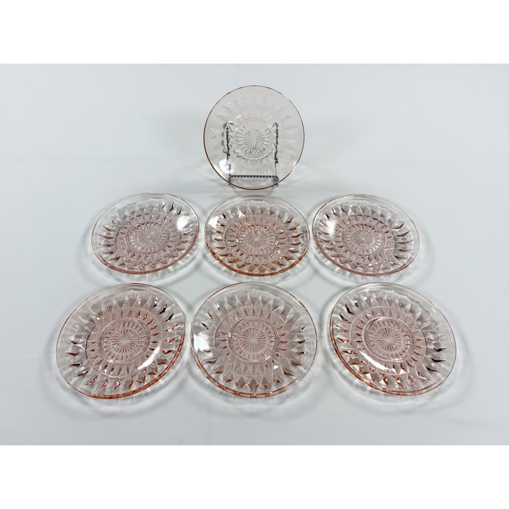 Vintage Jeannette Pink Depression Glass Windsor Diamond 5.5" Bread Plates Set 7